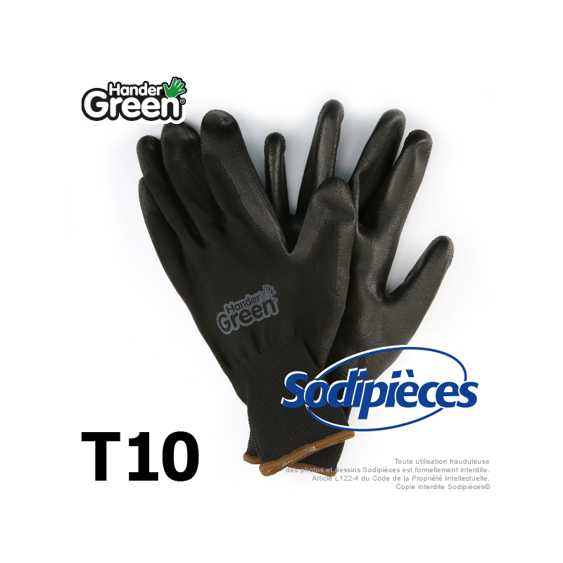 Gants polyester Handergreen. Noir. Taille 10