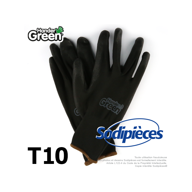 Gants polyester Handergreen. Noir. Taille 10