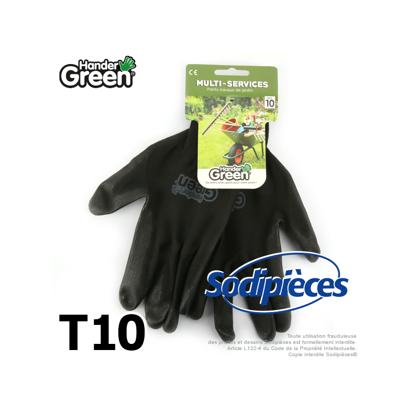 Gants polyester Handergreen. Noir. Taille 10