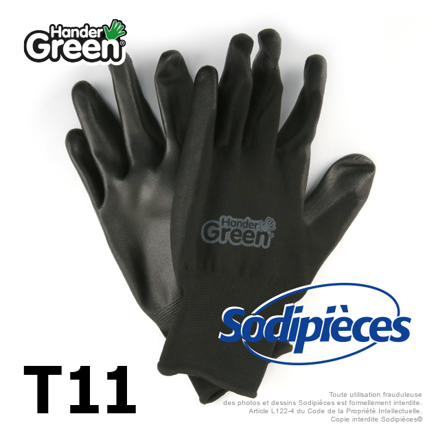 Gants polyester Handergreen. Noir. Taille 11