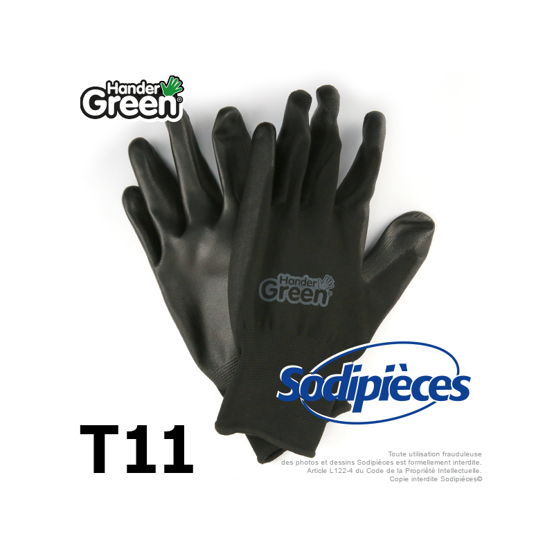 Gants polyester Handergreen. Noir. Taille 11