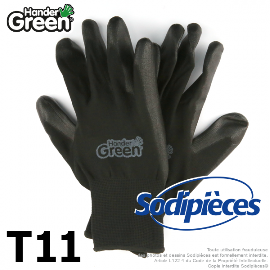 Gants polyester Handergreen. Noir. Taille 11