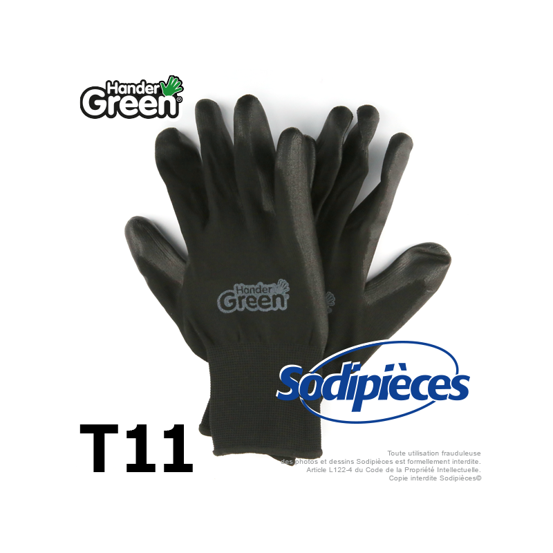 Gants polyester Handergreen. Noir. Taille 11