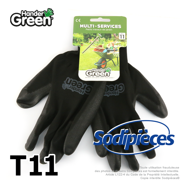 Gants polyester Handergreen. Noir. Taille 11