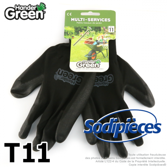 Gants polyester Handergreen. Noir. Taille 11