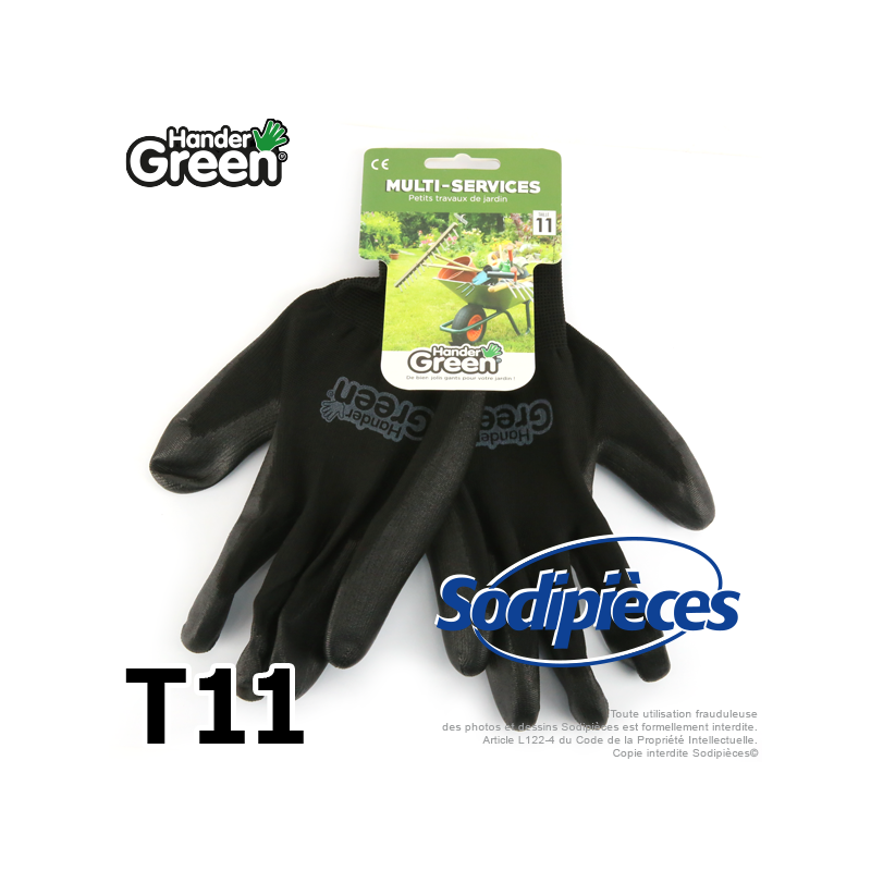 Gants polyester Handergreen. Noir. Taille 11