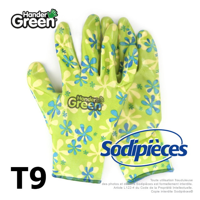 Gants imprimés Handergreen. Vert/transparent. Taille 9