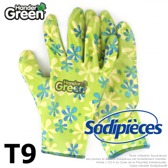 Gants imprimés Handergreen. Vert/transparent. Taille 9