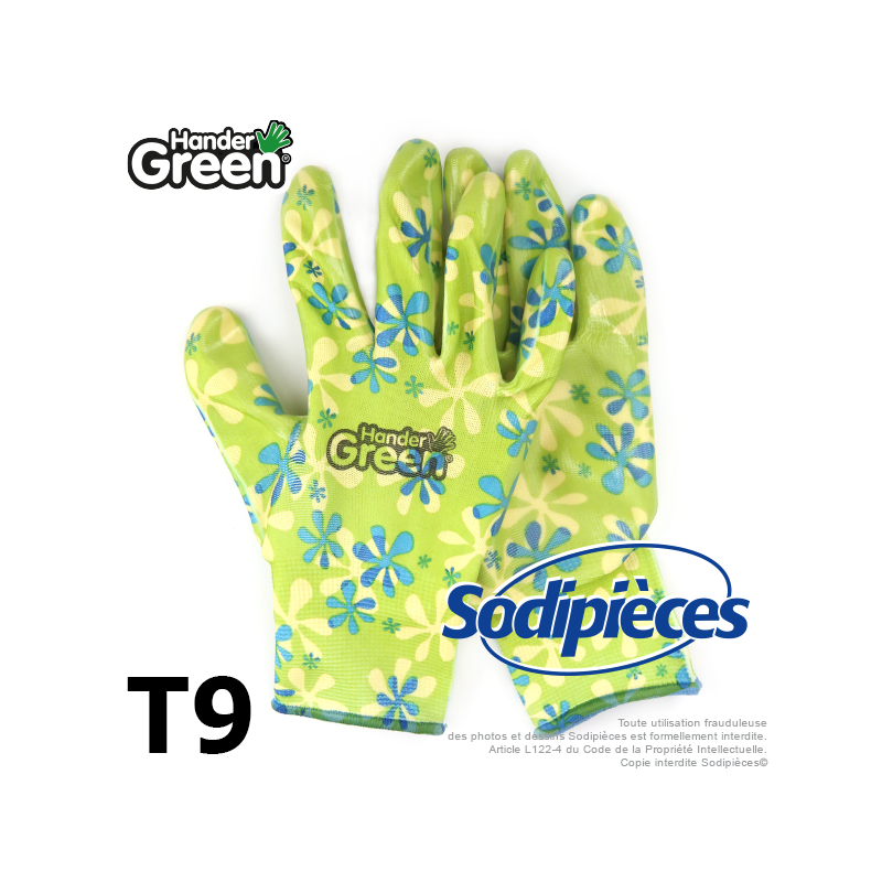 Gants imprimés Handergreen. Vert/transparent. Taille 9