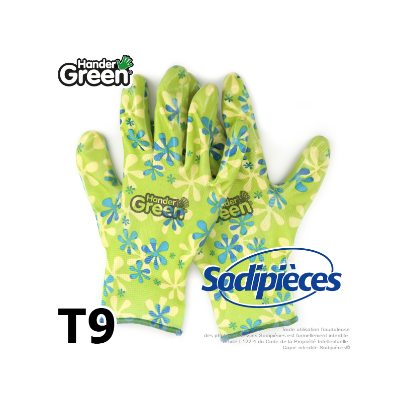 Gants imprimés Handergreen. Vert/transparent. Taille 9