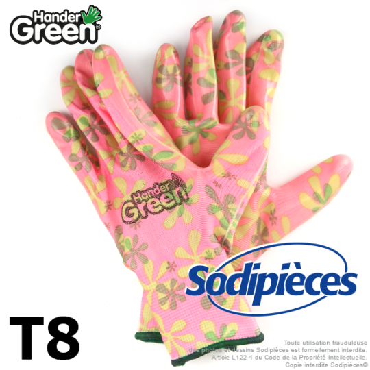 Gants imprimés Handergreen. Rose/transparent. Taille 8