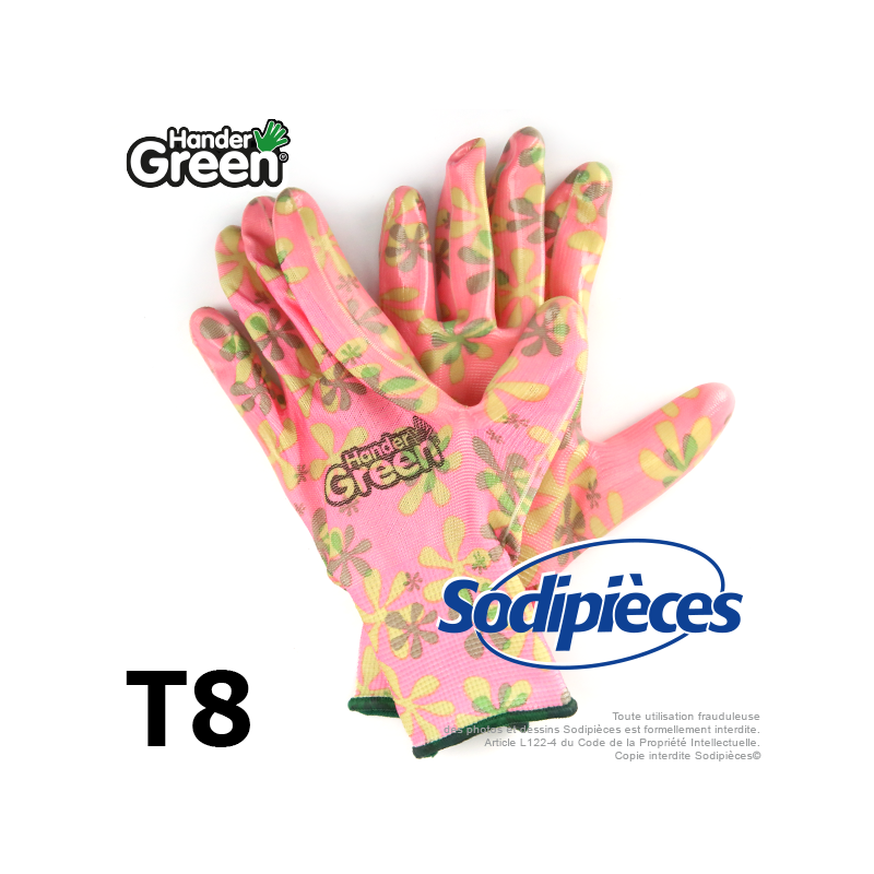 Gants imprimés Handergreen. Rose/transparent. Taille 8