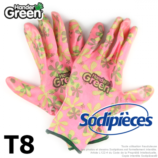 Gants imprimés Handergreen. Rose/transparent. Taille 8