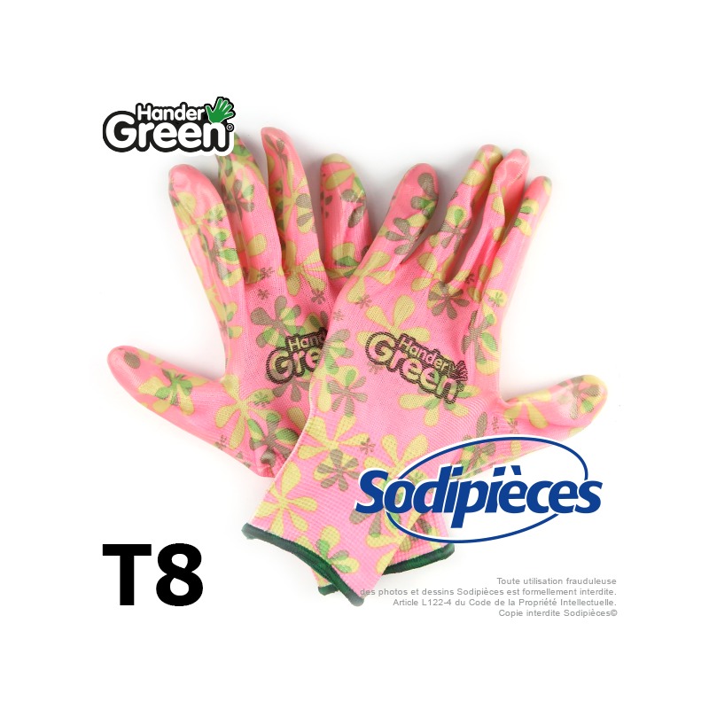 Gants imprimés Handergreen. Rose/transparent. Taille 8