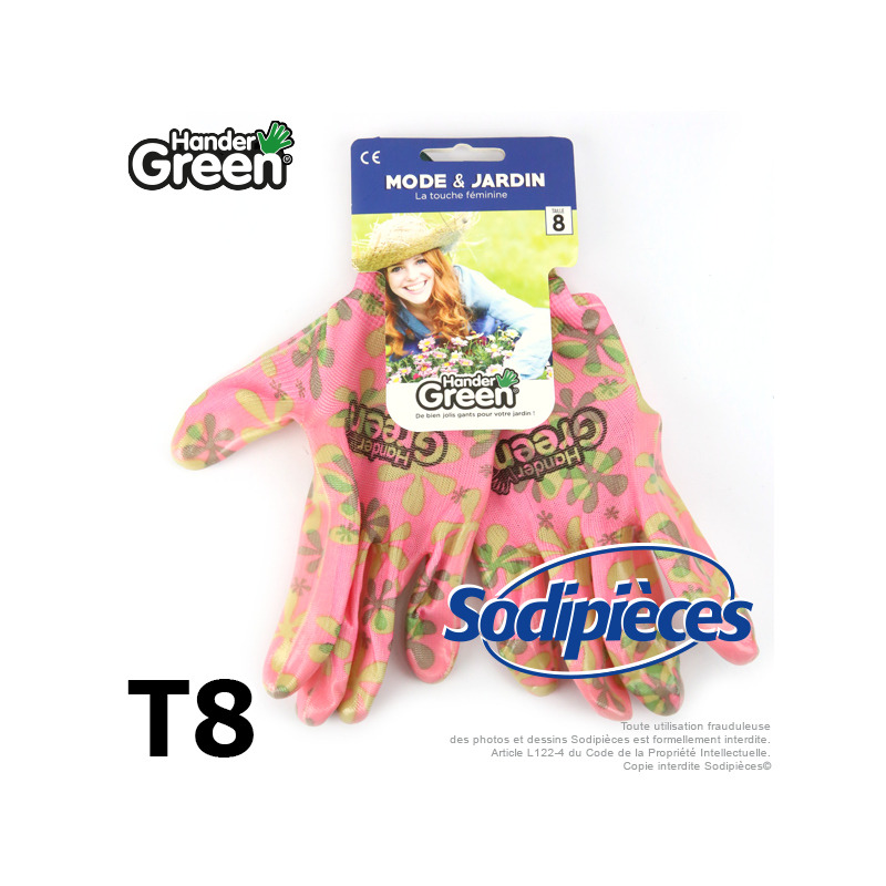 Gants imprimés Handergreen. Rose/transparent. Taille 8