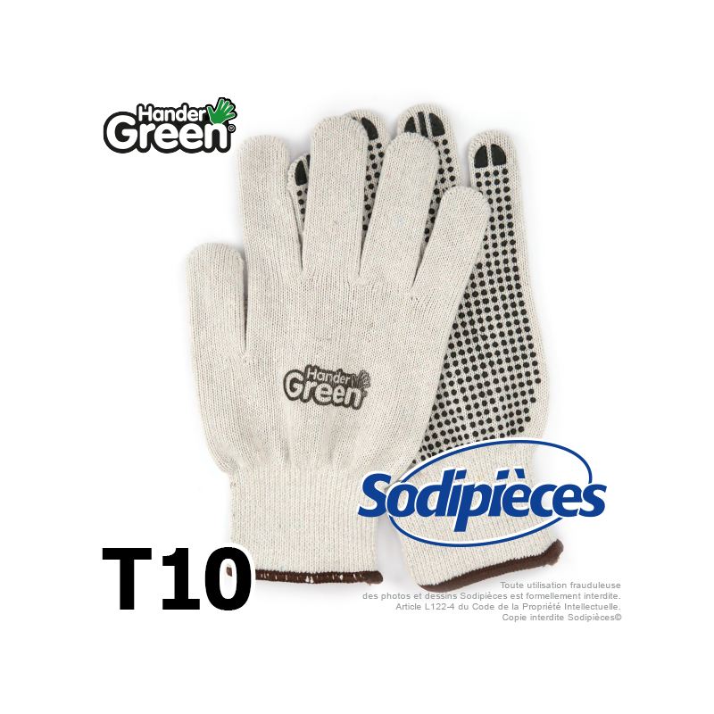 Gants anti-dérapant Handergreen. Blanc/noir. Taille 10