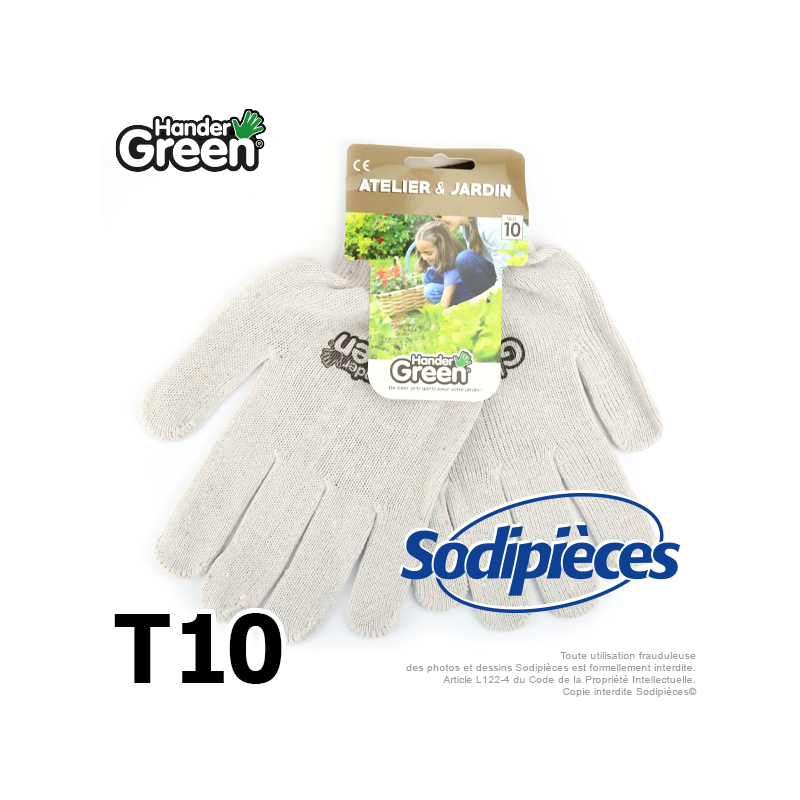 Gants anti-dérapant Handergreen. Blanc/noir. Taille 10