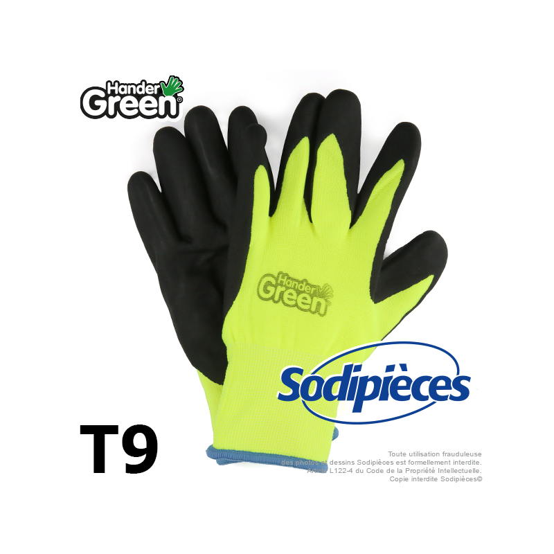 Gants double protection Handergreen. Fluo/noir. Taille 9