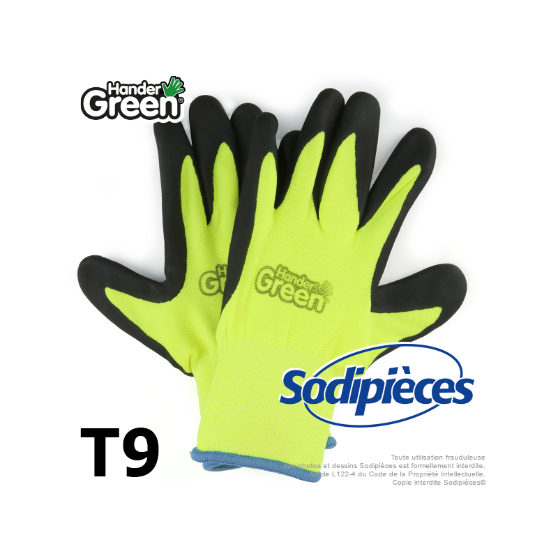 Gants double protection Handergreen. Fluo/noir. Taille 9