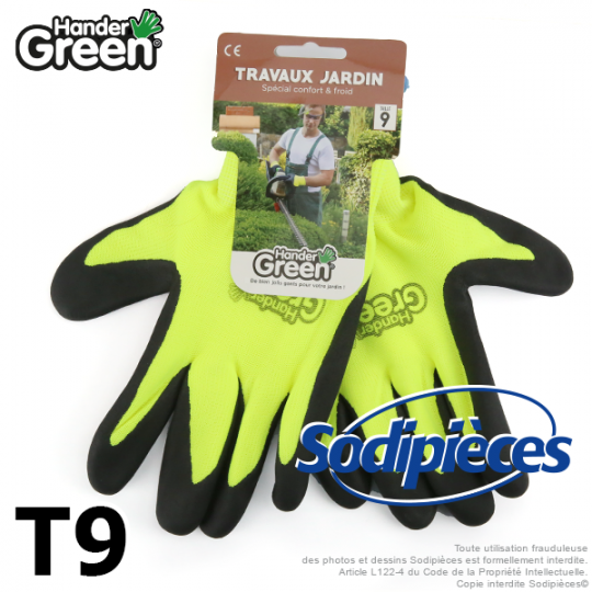 Gants double protection Handergreen. Fluo/noir. Taille 9