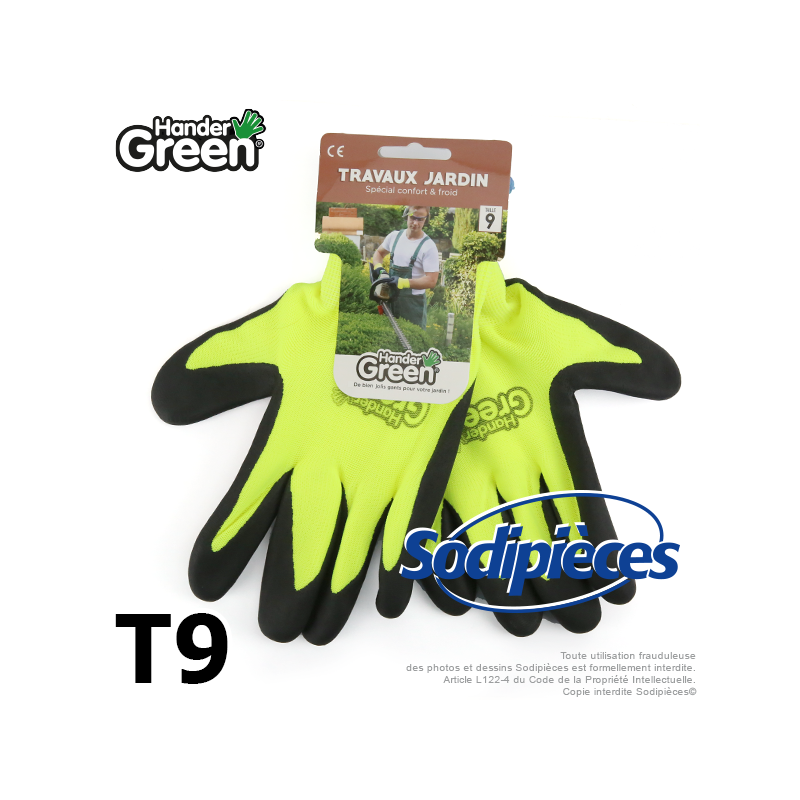 Gants double protection Handergreen. Fluo/noir. Taille 9
