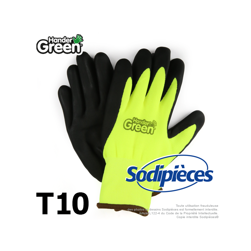 Gants double protection Handergreen. Fluo/noir. Taille 10