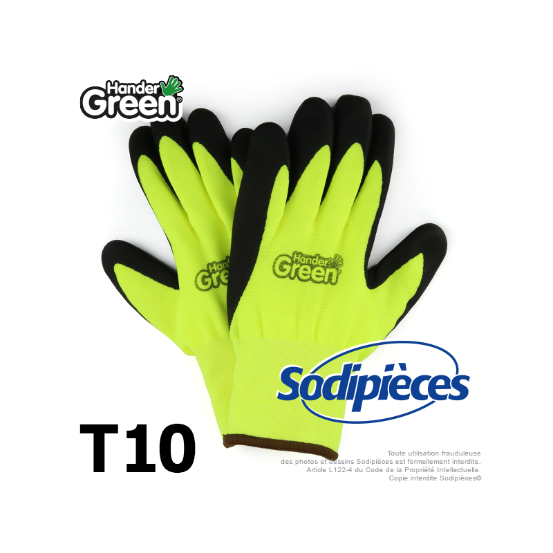 Gants double protection Handergreen. Fluo/noir. Taille 10
