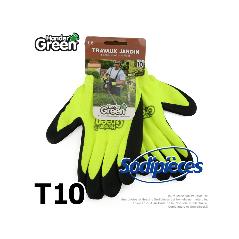 Gants double protection Handergreen. Fluo/noir. Taille 10