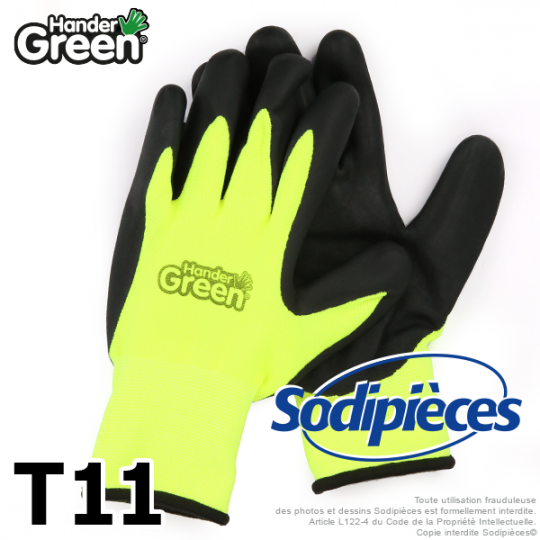 Gants double protection Handergreen. Fluo/noir. Taille 11