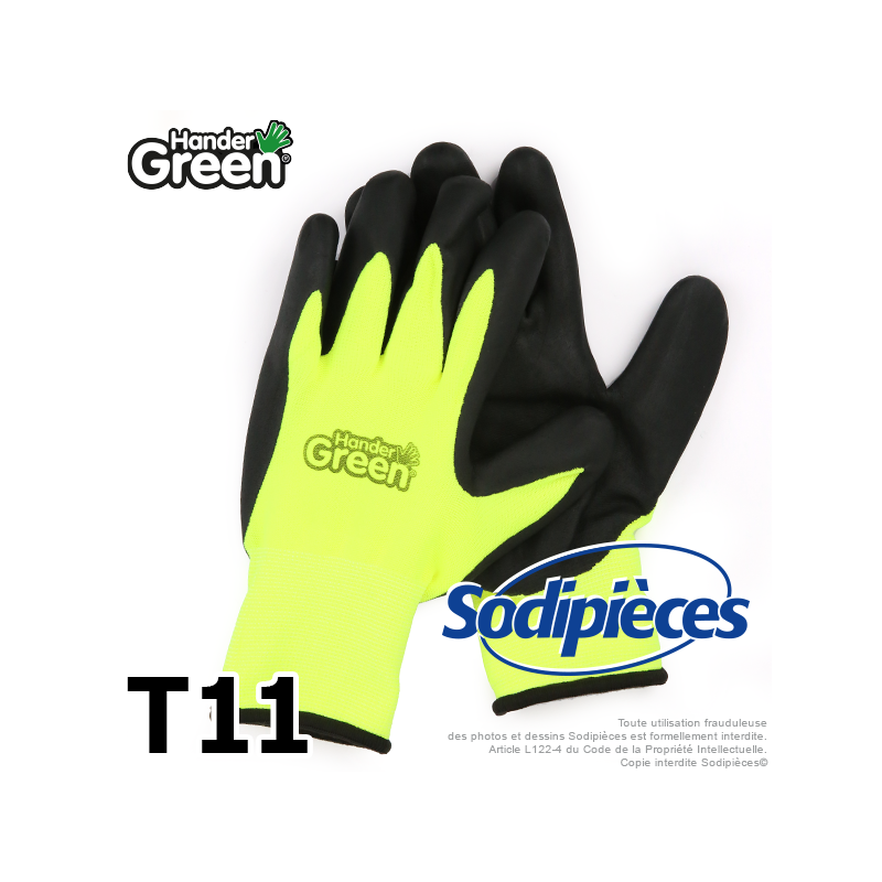 Gants double protection Handergreen. Fluo/noir. Taille 11