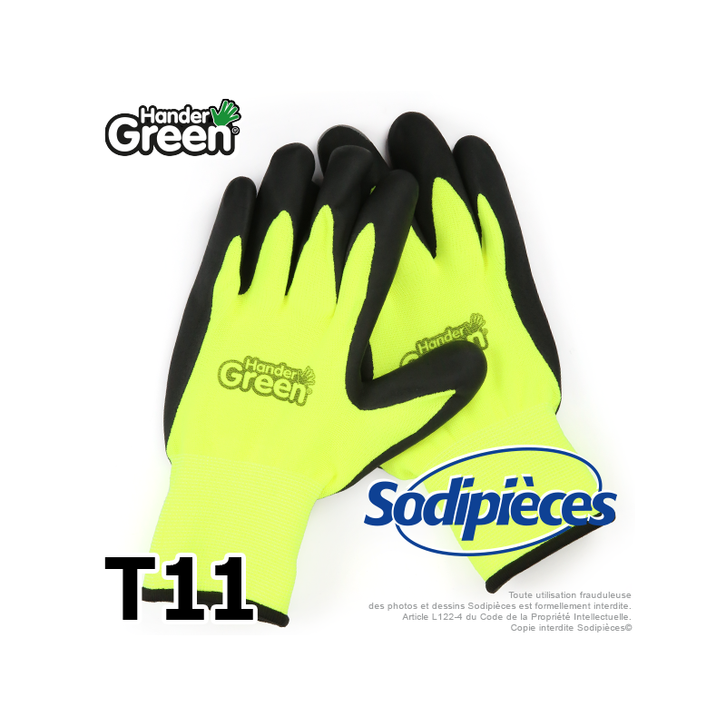 Gants double protection Handergreen. Fluo/noir. Taille 11