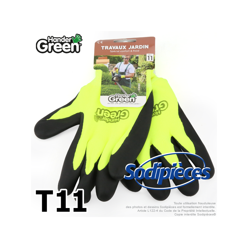 Gants double protection Handergreen. Fluo/noir. Taille 11