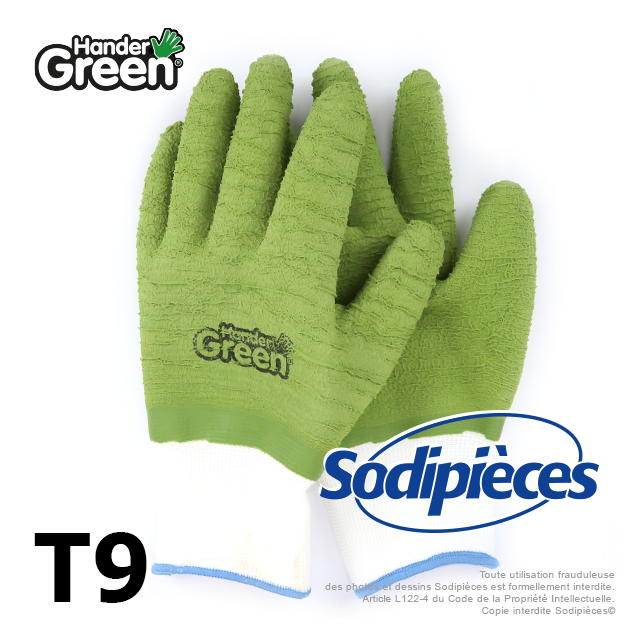 Gants crinkle Handergreen. Blanc/vert. Taille 9