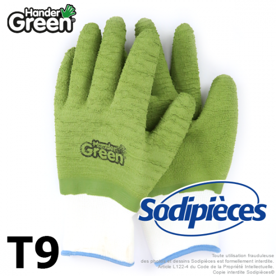 Gants crinkle Handergreen. Blanc/vert. Taille 9