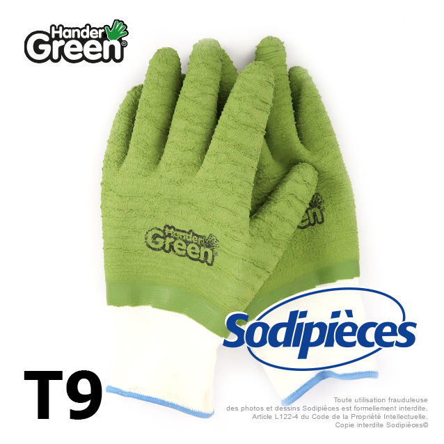 Gants crinkle Handergreen. Blanc/vert. Taille 9