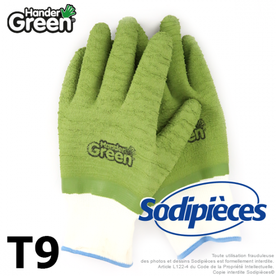 Gants crinkle Handergreen. Blanc/vert. Taille 9