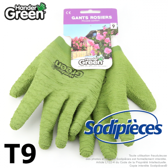 Gants crinkle Handergreen. Blanc/vert. Taille 9