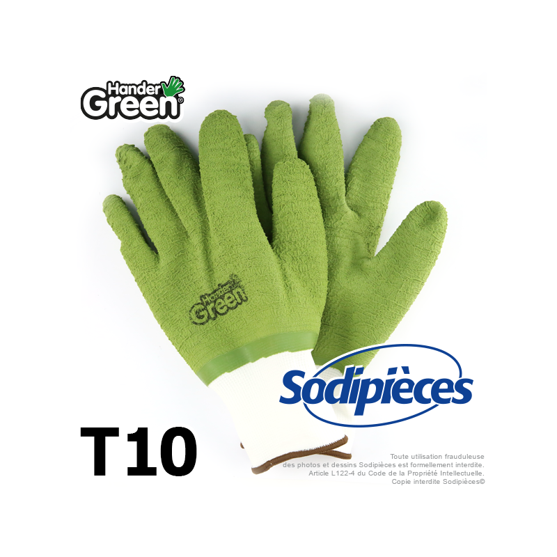 Gants crinkle Handergreen. Blanc/vert. Taille 10