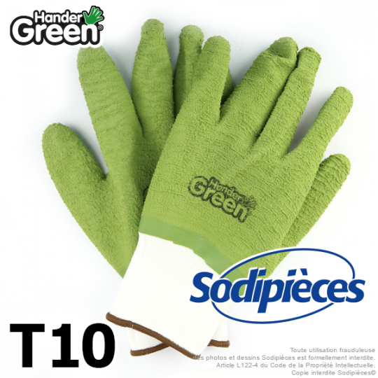 Gants crinkle Handergreen. Blanc/vert. Taille 10