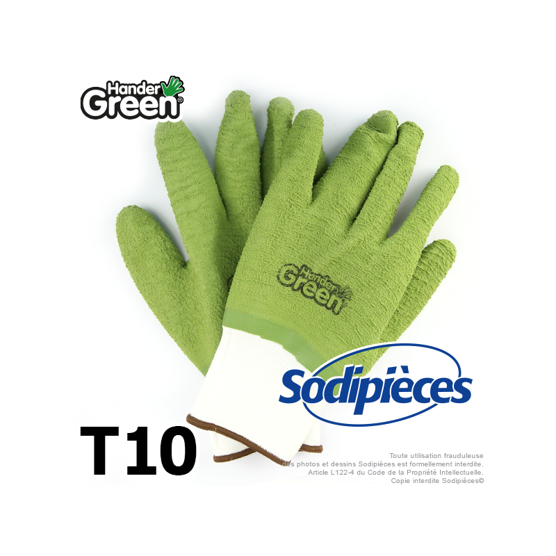 Gants crinkle Handergreen. Blanc/vert. Taille 10
