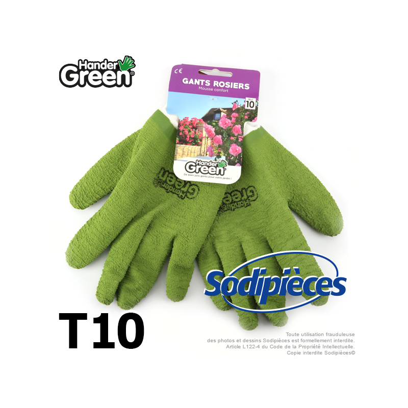 Gants crinkle Handergreen. Blanc/vert. Taille 10