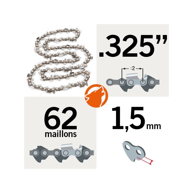 Chaîne KERWOOD 64 maillons 0.325", 1.5mm