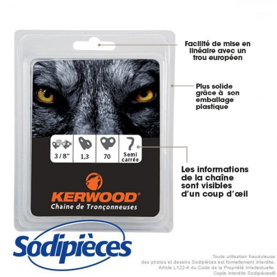 Chaîne tronçonneuse KERWOOD 70 maillons 3/8, 1,3mm