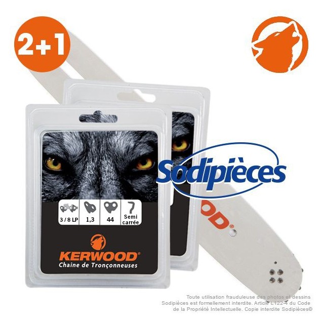 Kit 1 guide. 30 cm. 3/8LP”. 1,3 mm. 12B2KCWD + 2 chaînes 44 maillons 3/8”LP ,1,3mm Kit 1 guide. 30 cm. 3/8LP”. 1,3 mm. 12B2KCWD + 2 chaînes 44 maillons 3/8”LP ,1,3mm