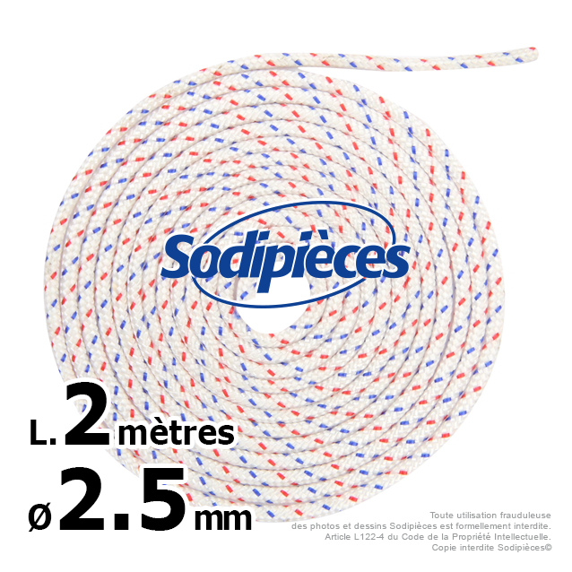 Corde de lanceur. Ø 2,5 mm x 2 m. Cordon 16 fuseaux