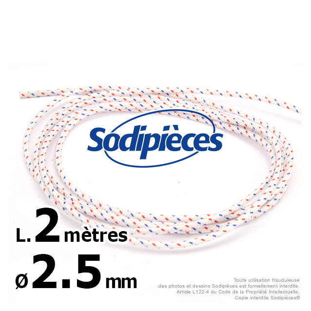 Corde de lanceur. Ø 2,5 mm x 2 m. Cordon 16 fuseaux