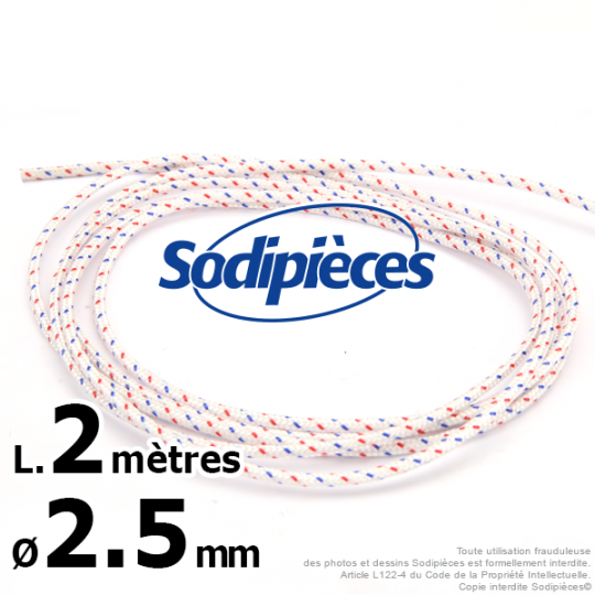 Corde de lanceur. Ø 2,5 mm x 2 m. Cordon 16 fuseaux