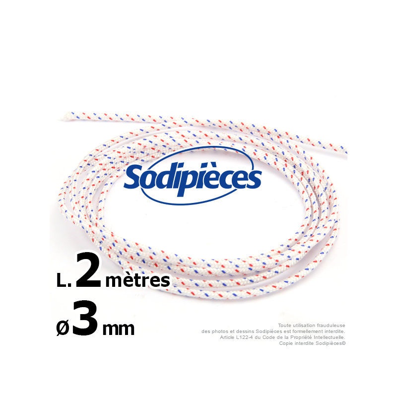 Corde de lanceur. Ø 3 mm x 2 m. Cordon 16 fuseaux