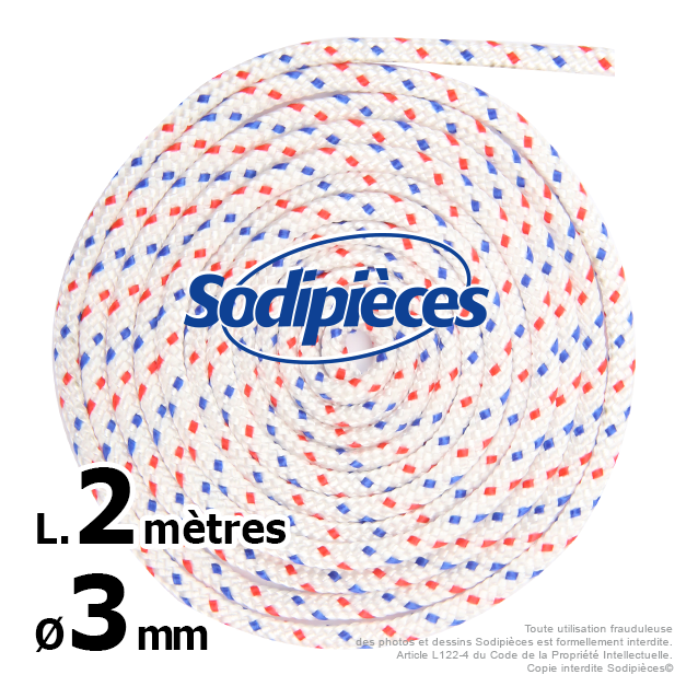 Corde de lanceur. Ø 3 mm x 2 m. Cordon 16 fuseaux