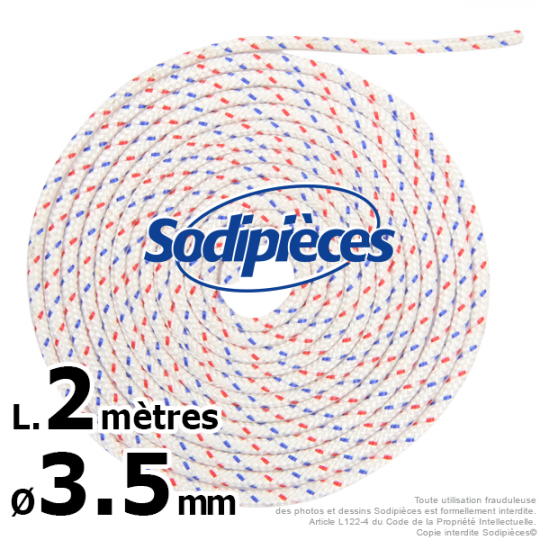 Corde de lanceur. Ø 3,5 mm x 2 m. Cordon 16 fuseaux